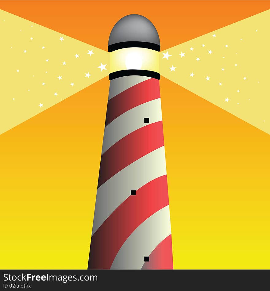 Illustration of a lighthouse isolated on sunset