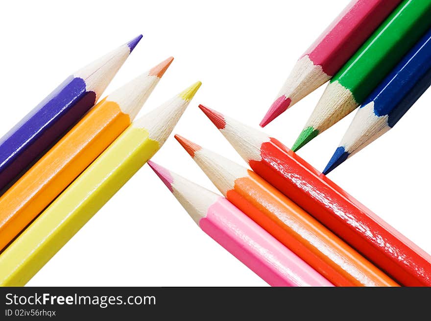 Colour pencils isolated on white background