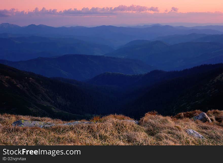 Dawn in mountains