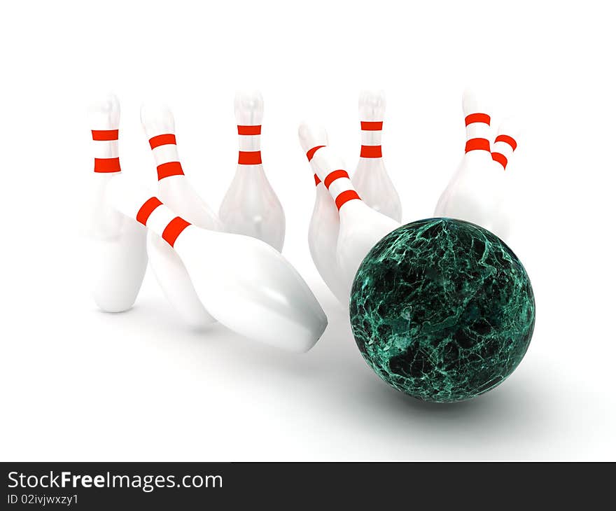 Bowling Pins on white background. 3d render