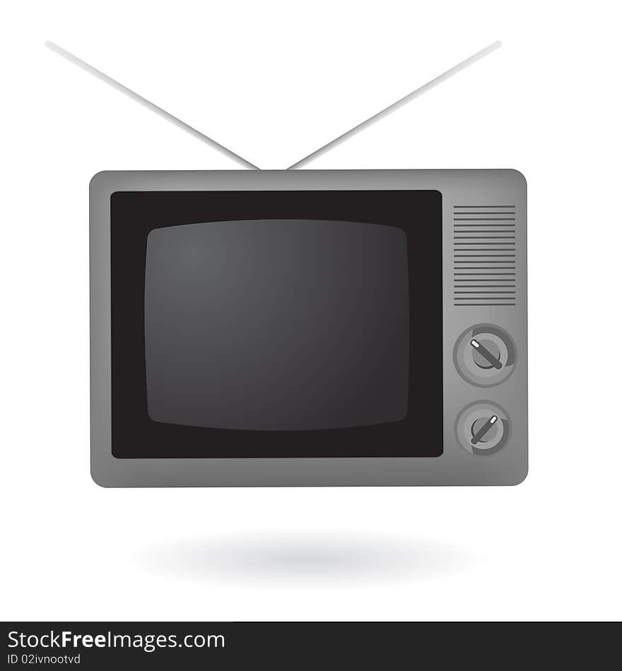 Illustrated old television with antenna and volume channel controls. Illustrated old television with antenna and volume channel controls