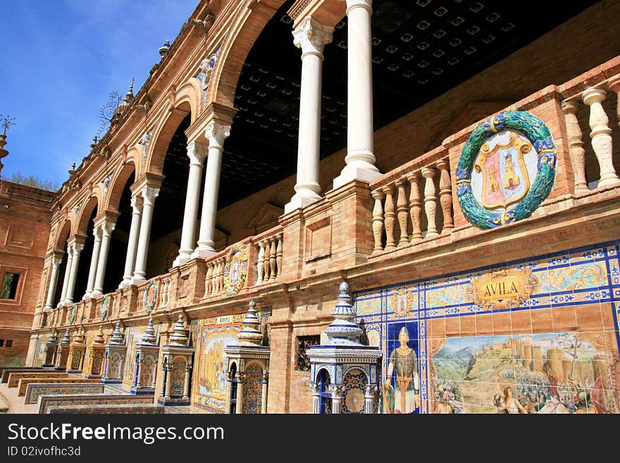 View of Plaza de Espana. seville typical ceramics detail, Spain. View of Plaza de Espana. seville typical ceramics detail, Spain