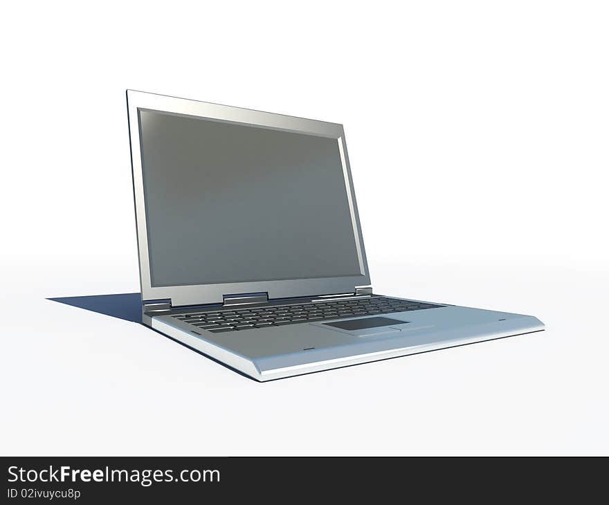 Laptop pc computer electronic configuration open clear white background 3d cg. Laptop pc computer electronic configuration open clear white background 3d cg