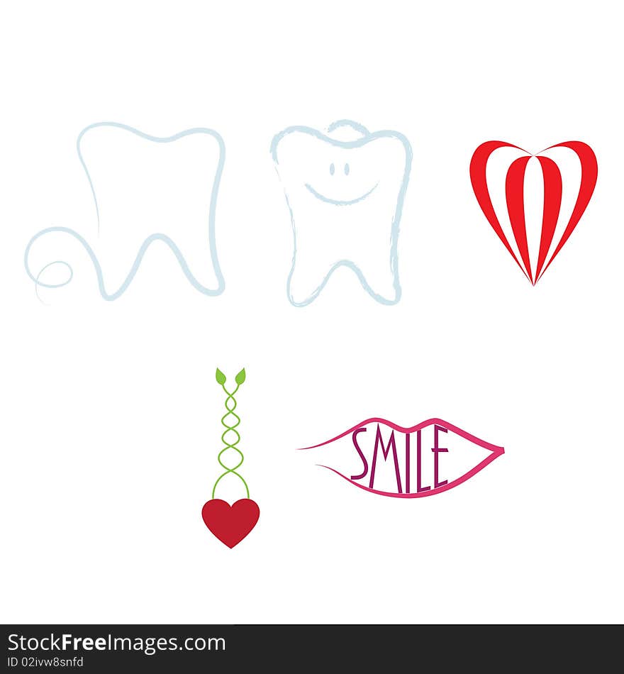 Health care icons. Teeth and hearts