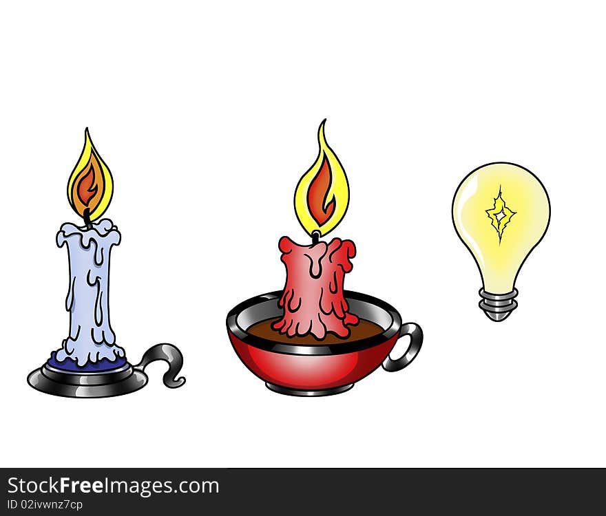 Defferent types of fire and electrical light. Defferent types of fire and electrical light