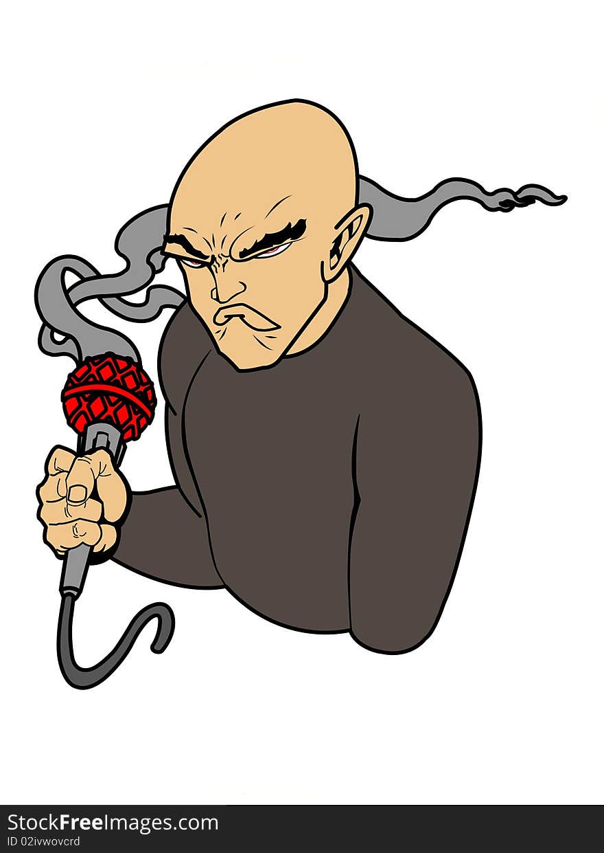 Cartoon character of a man holding a smoking mic in his hand. Cartoon character of a man holding a smoking mic in his hand