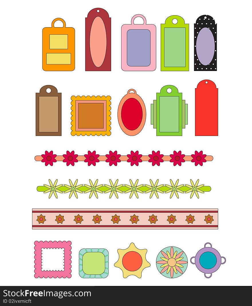 Scrap-booking elements in different colors