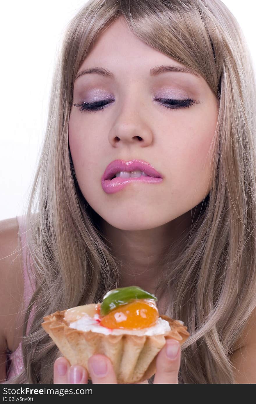 Portrait Of Pretty Girl With Piece Of Cake