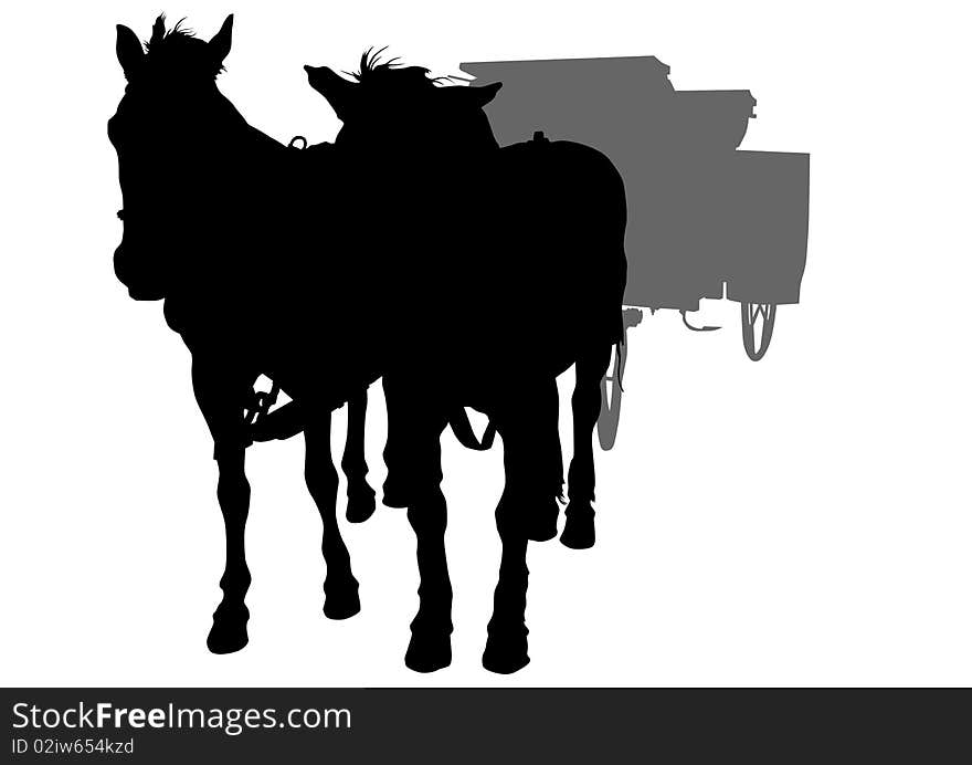 Drawing arriage and horses. Environmental Transport. Drawing arriage and horses. Environmental Transport