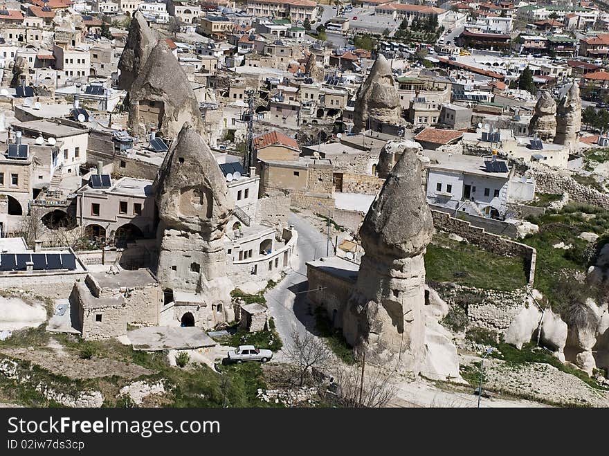 Urban landscape, mountains Cappadocia. Turkey, Goreme