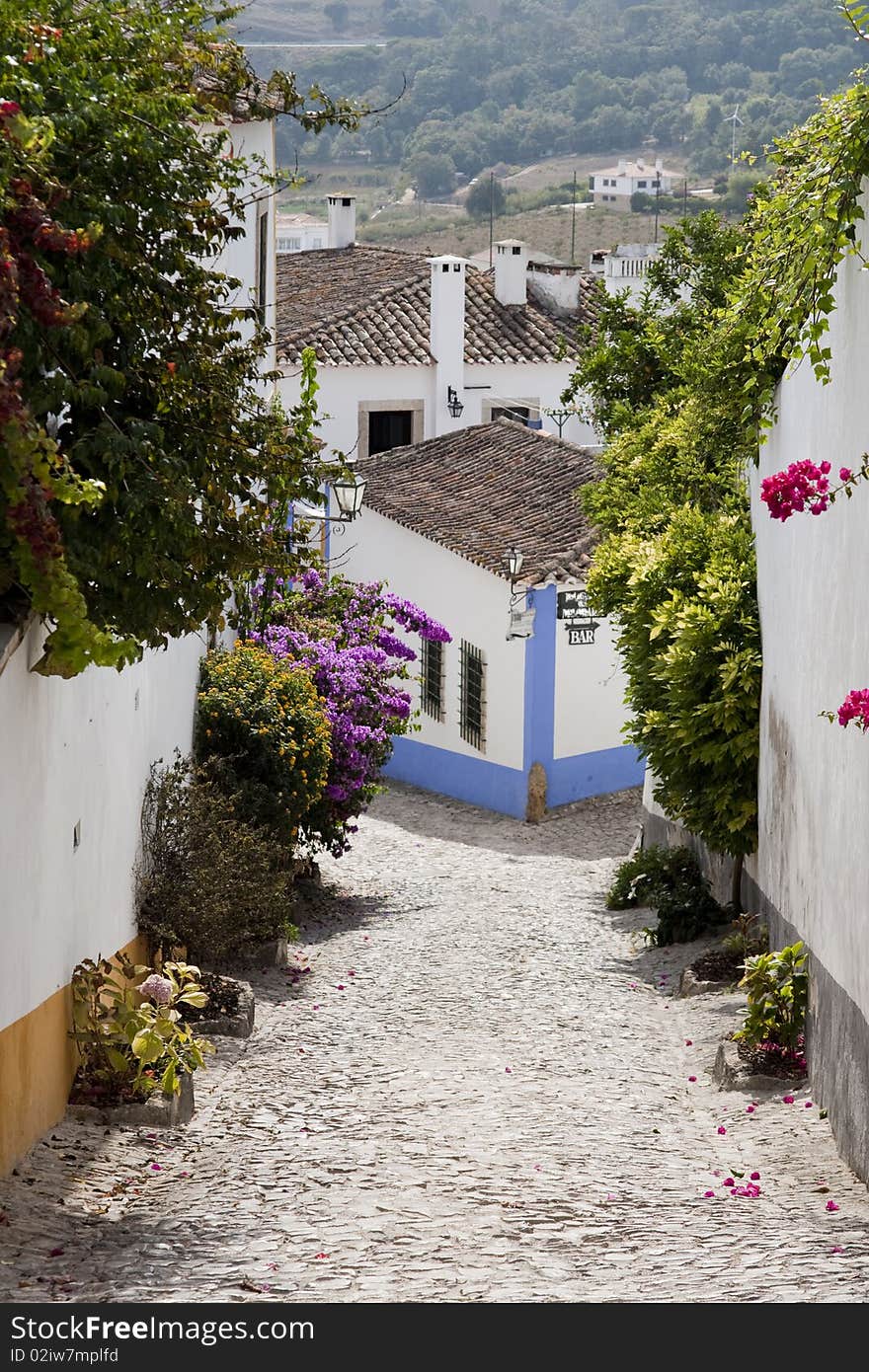 Typical street view of the ancient óbidos village located on Portugal. Typical street view of the ancient óbidos village located on Portugal.