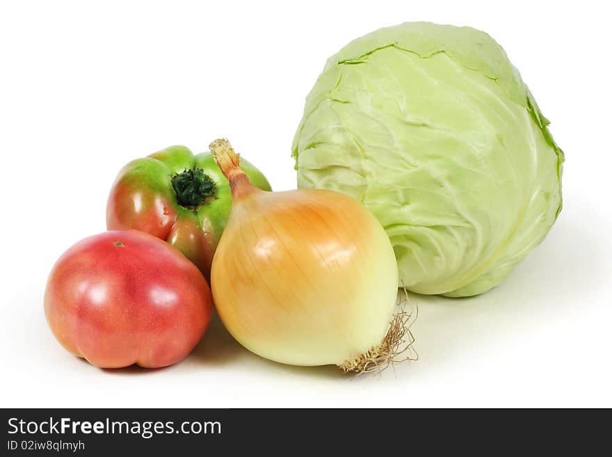 Lots of different vegetables on white  background