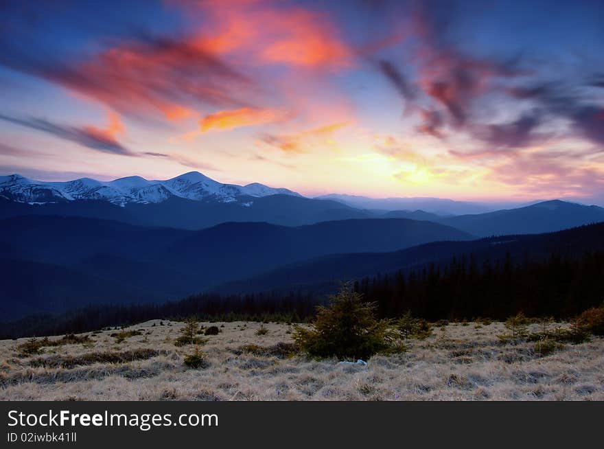 Dawn in mountains