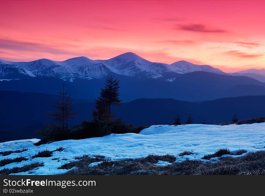 Dawn in mountains