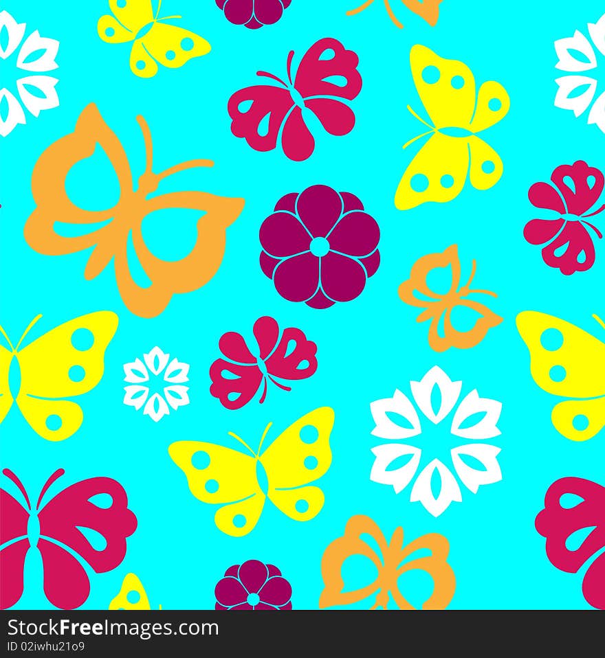 Colorful seamless butterflies and flowers background, can be repeated. Colorful seamless butterflies and flowers background, can be repeated