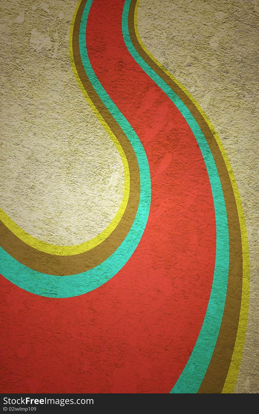 Abstract curved bands, grunge background on the paper with some stains