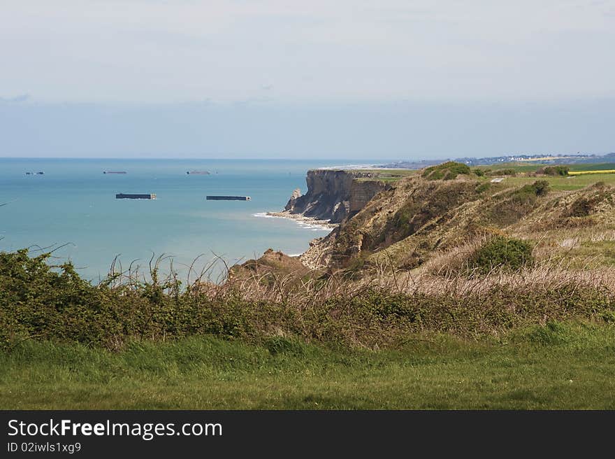 Cliffs along the coastline of one of the D-Day beaches of Normandy, France. Cliffs along the coastline of one of the D-Day beaches of Normandy, France