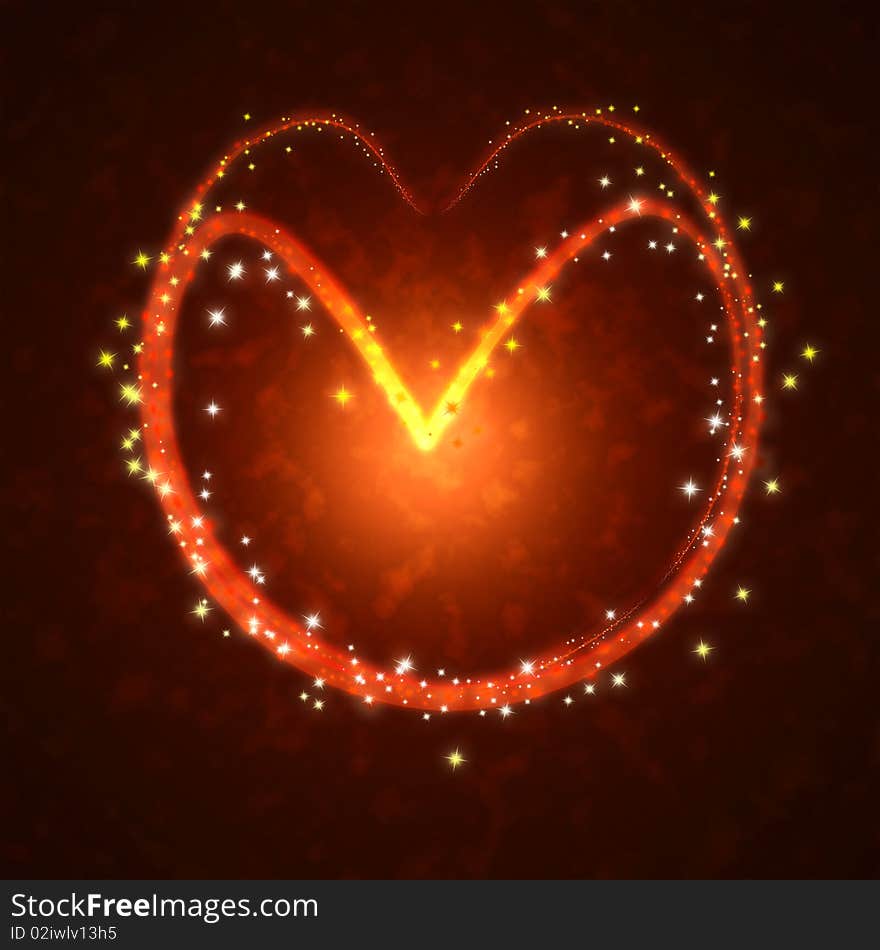 Burning heart with sparkles