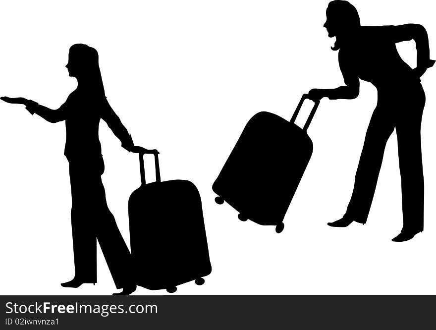 Silhouette of woman with suitcase