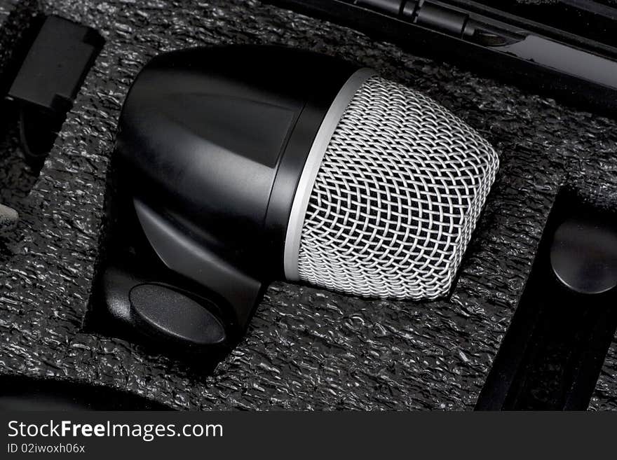 Microphone in black bag, macro