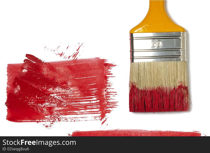 Paint brush with color painting on a white background