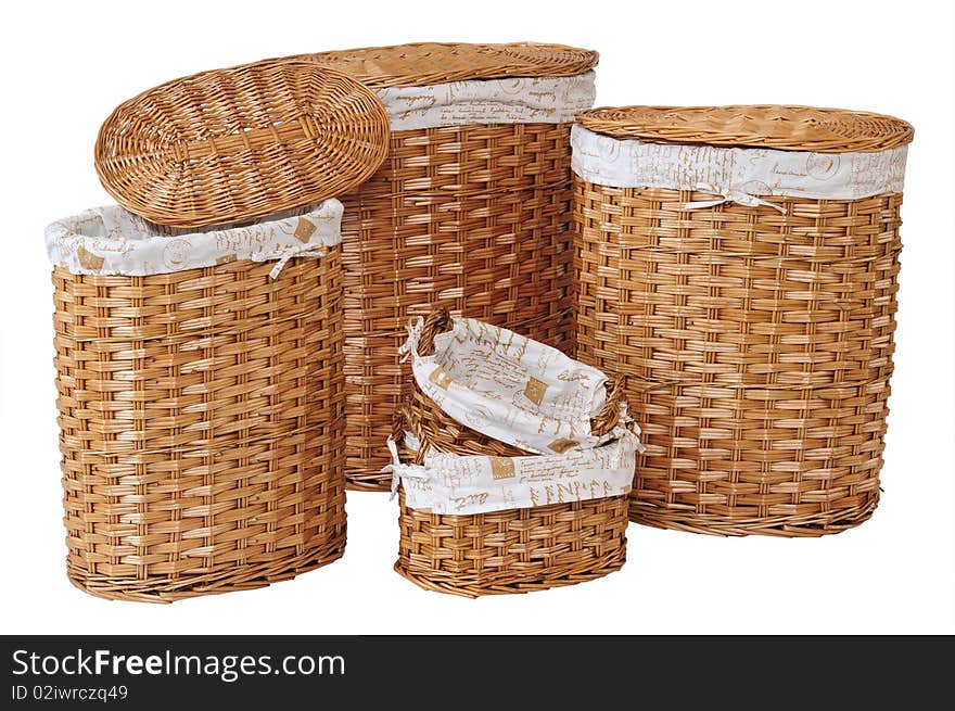 Straw baskets. Over white