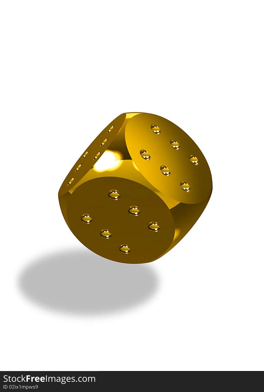 Golden dice with six dots every side. Golden dice with six dots every side