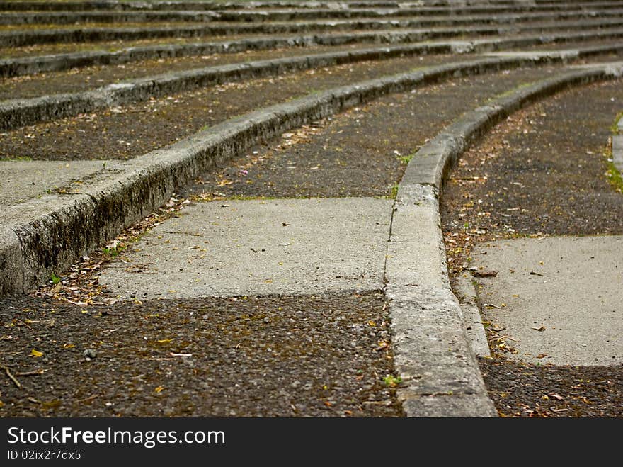 Outdoor curved stairs in park, close up view. Outdoor curved stairs in park, close up view