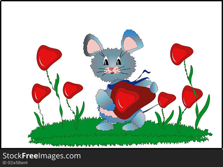 Little mouse with hearts at the grass. Little mouse with hearts at the grass.