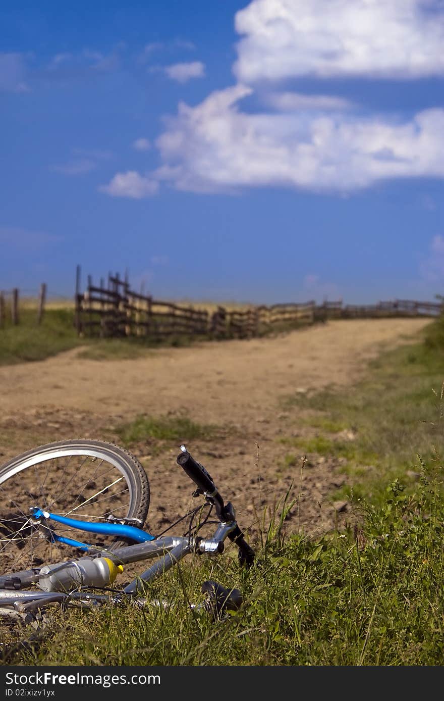 Mountain bike and gravel road