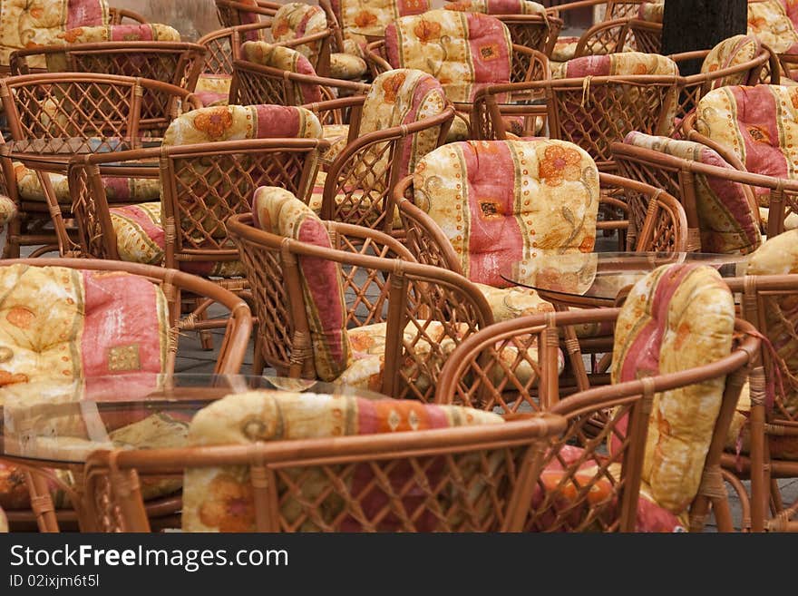 Empty terrace chairs