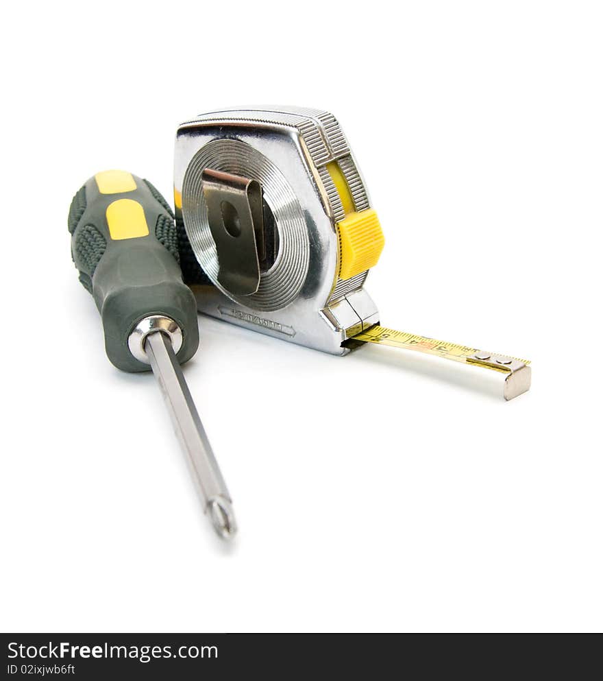 Screwdriver and tape measure