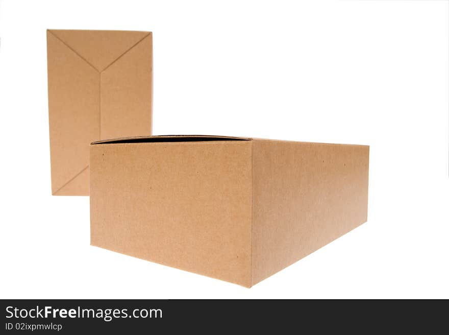 Two Brown cardboard box, Isolated on white.