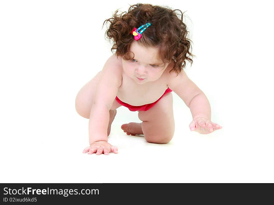 Cute toddler girl over white