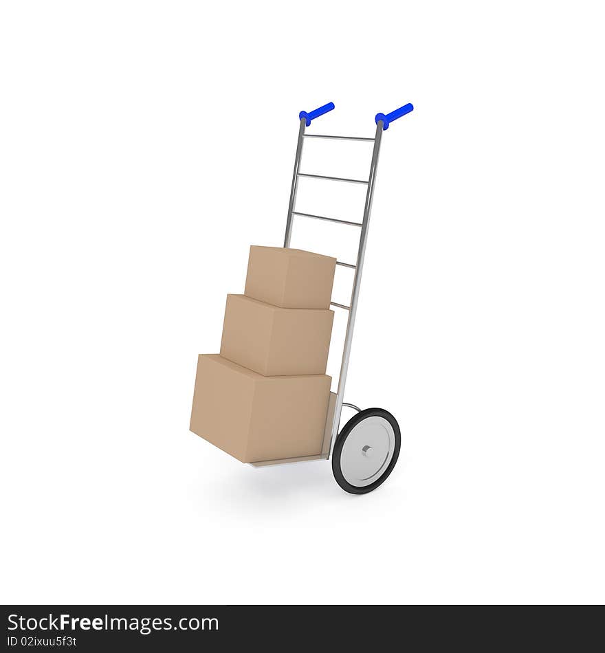 Hand truck with box isolated on white - 3d illustration