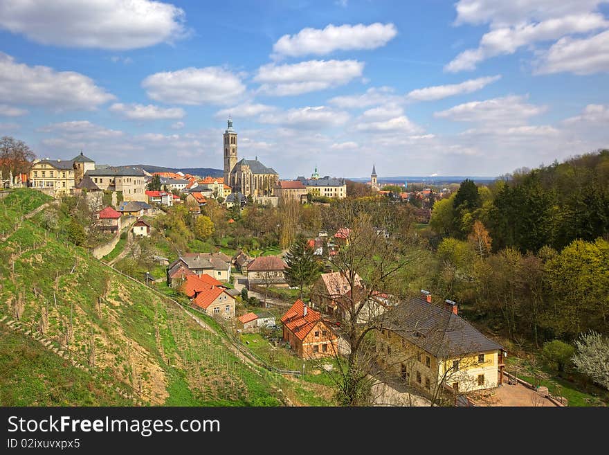 View of suburb setlement near the hill with church. View of suburb setlement near the hill with church