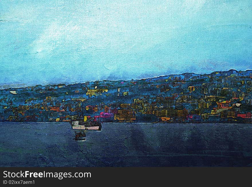 Original oil painting of the bay of naples