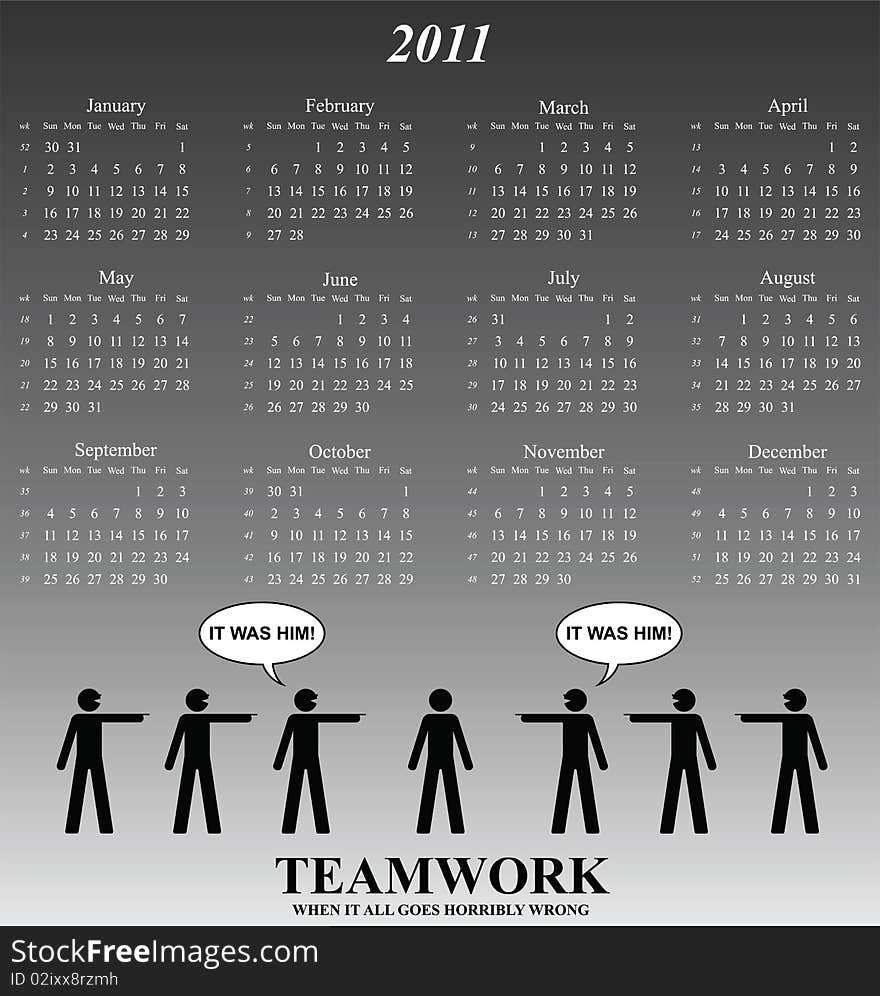 2011 calendar with an office teamwork theme