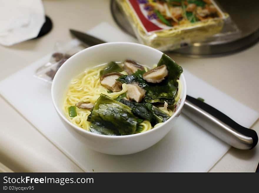 A bowl of freshly made Japanese Ramen soup. A bowl of freshly made Japanese Ramen soup.