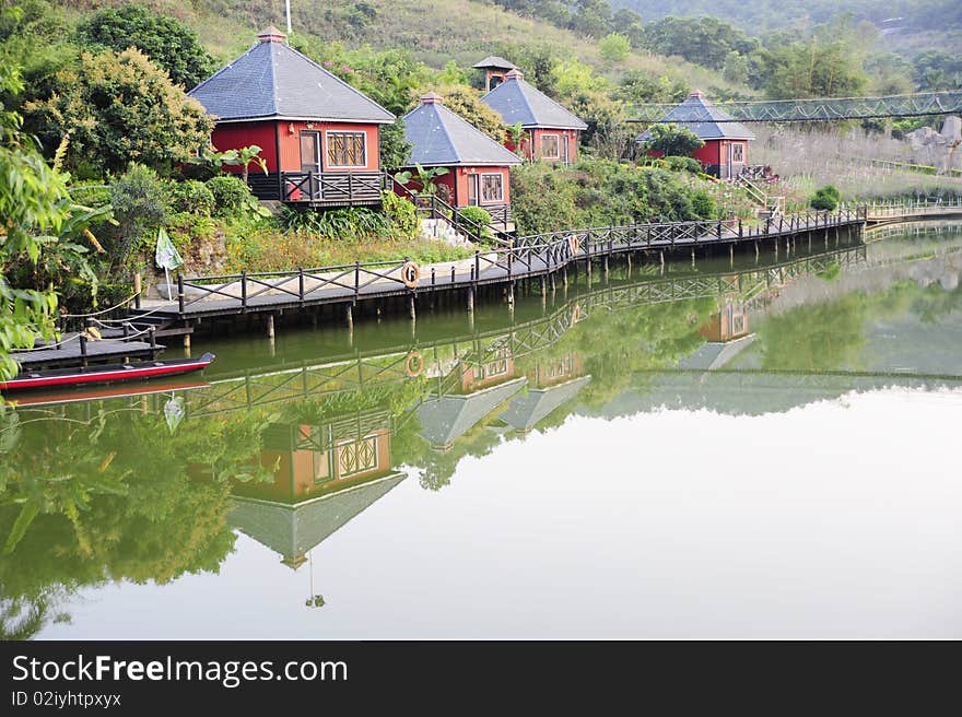 Several house in waterside ,lake in China