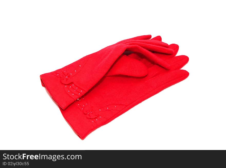 Photo of the red gloves on white background