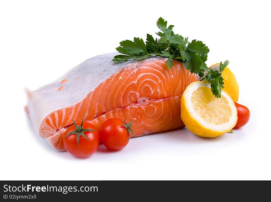 Raw salmon isolated on a white background