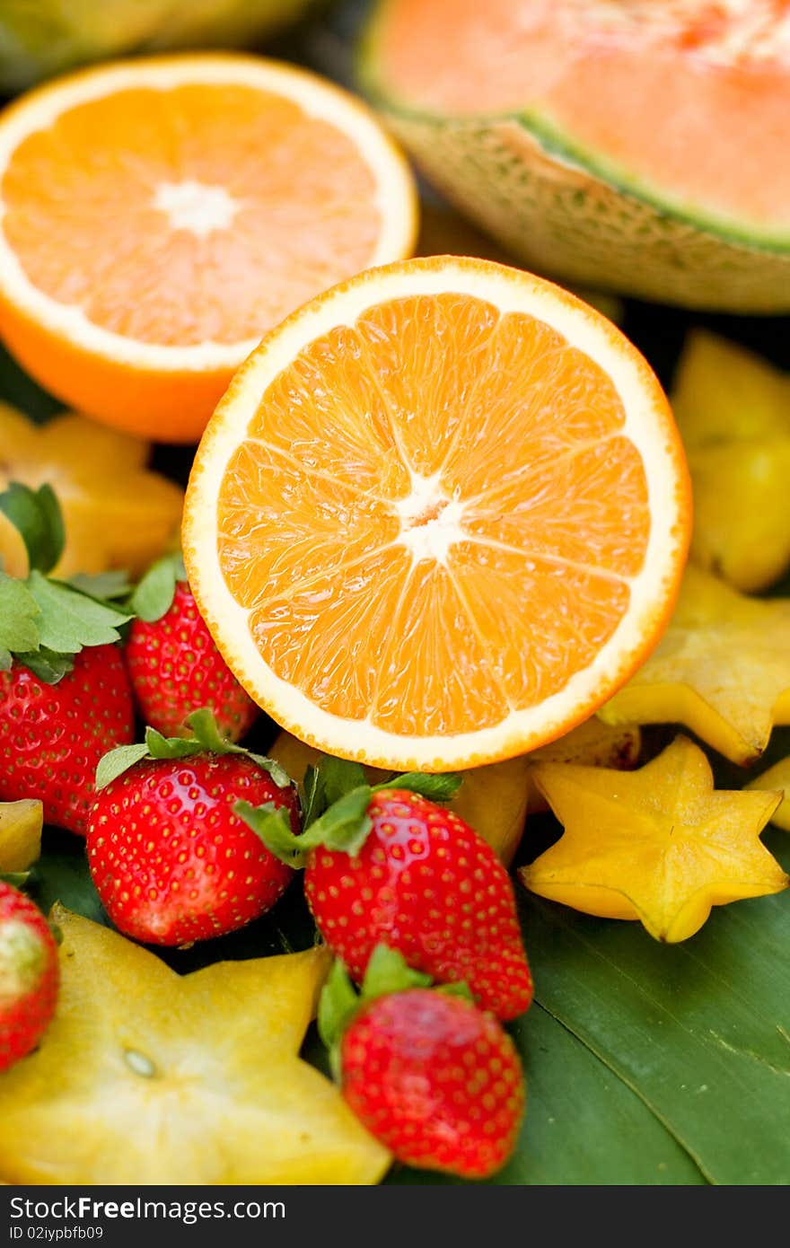 Fresh fruits on green leaf. Fresh fruits on green leaf