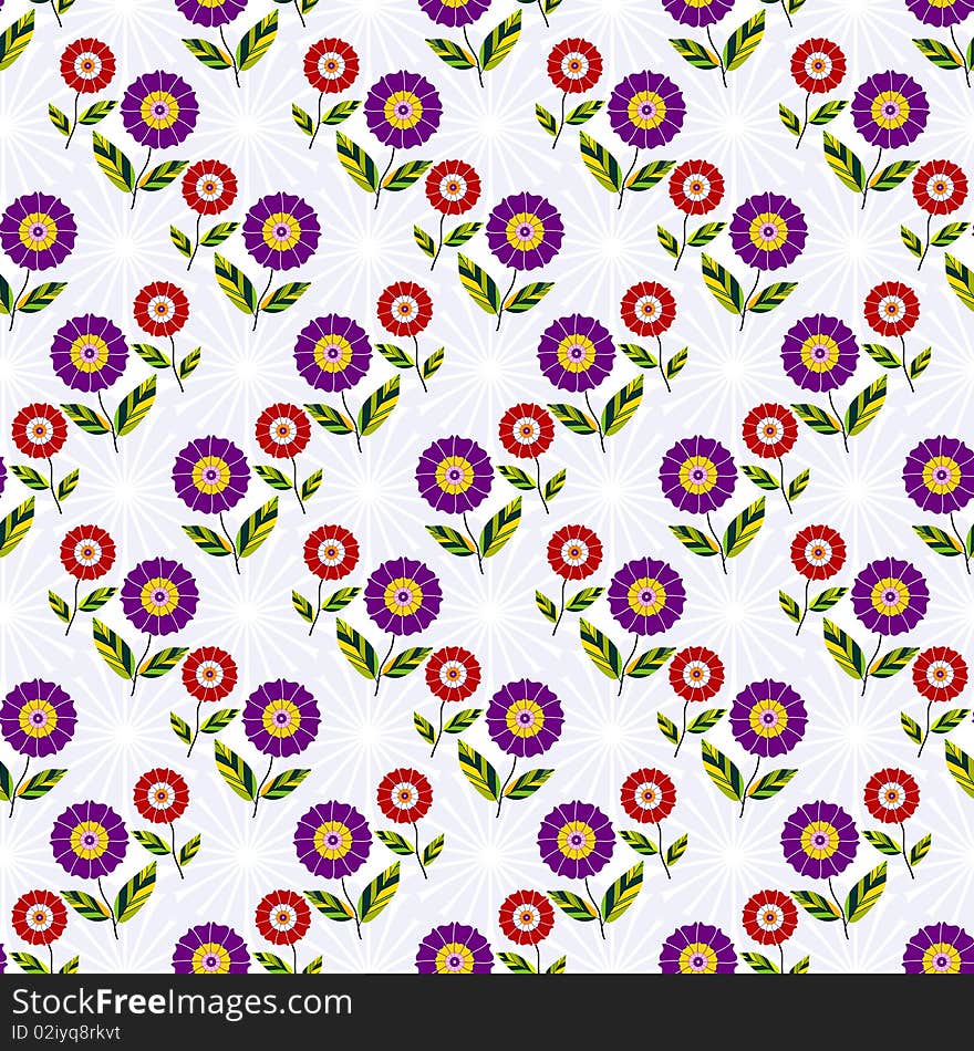 Seamless floral pastel pattern with violet and red flowers. Seamless floral pastel pattern with violet and red flowers