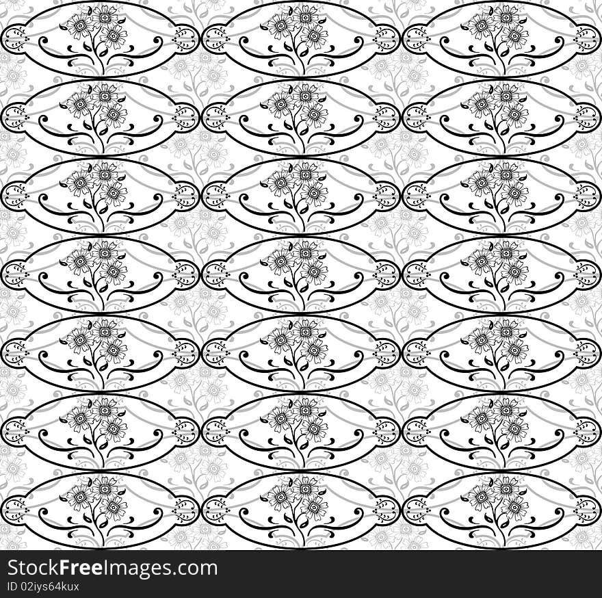 Illustration drawing of black flower seamless pattern