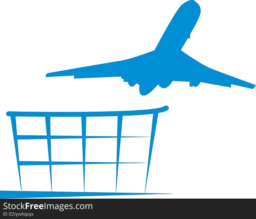 Simple illustration. Terminal and aircraft. Simple illustration. Terminal and aircraft