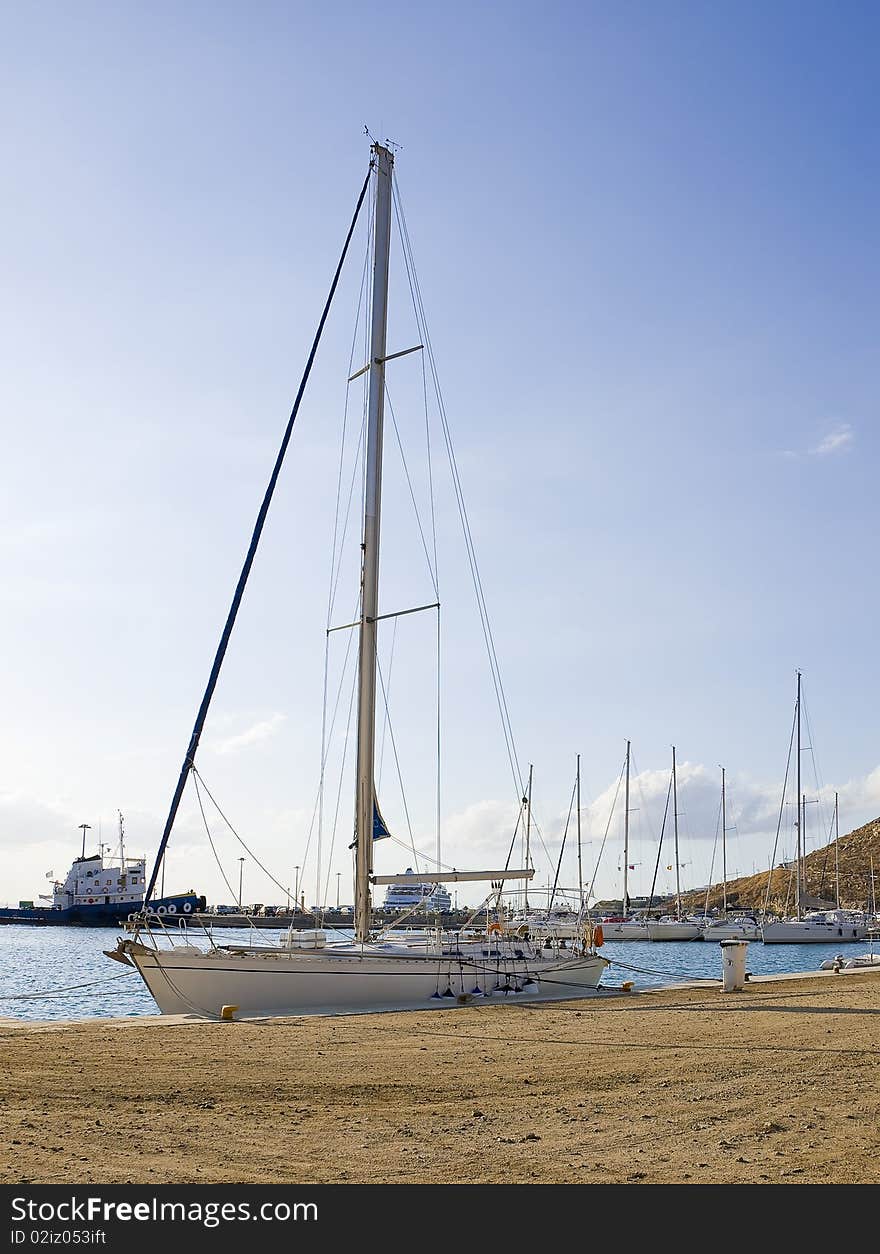 Sports boat on the dock at the port