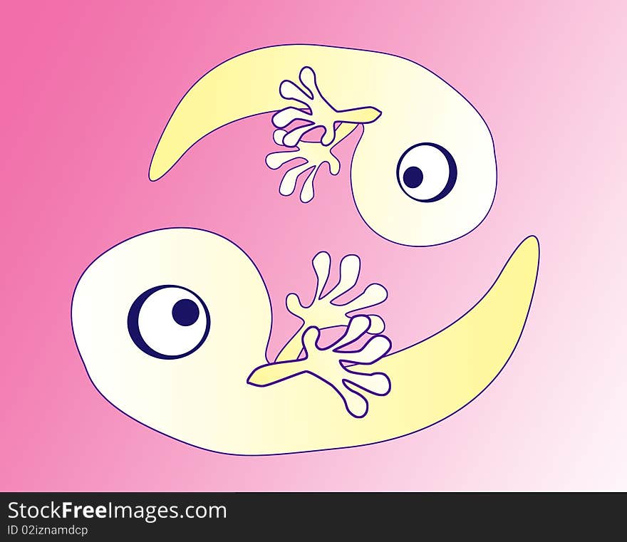 Two funny small baby embryos on a pink. Two funny small baby embryos on a pink