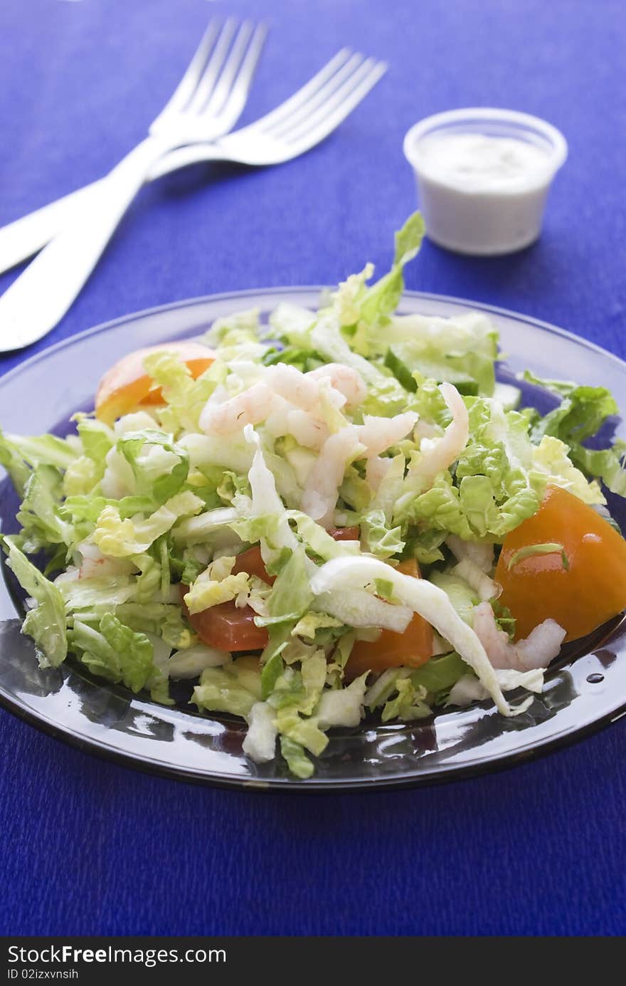 Fresh Salad With Shrimp And Tomato