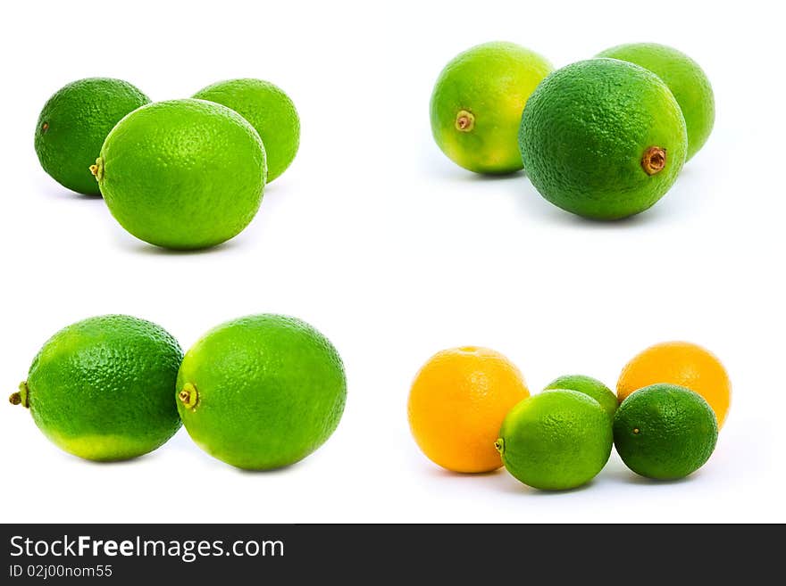 A set of oranges and limes isolated on white. A set of oranges and limes isolated on white